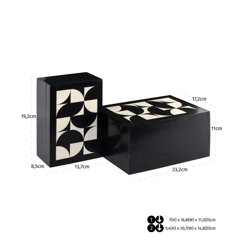 Aufbewahrungsboxen Rae, Schwarz/Weiß, 2er-Set von Richmond Interiors, Maßzeichnung 6