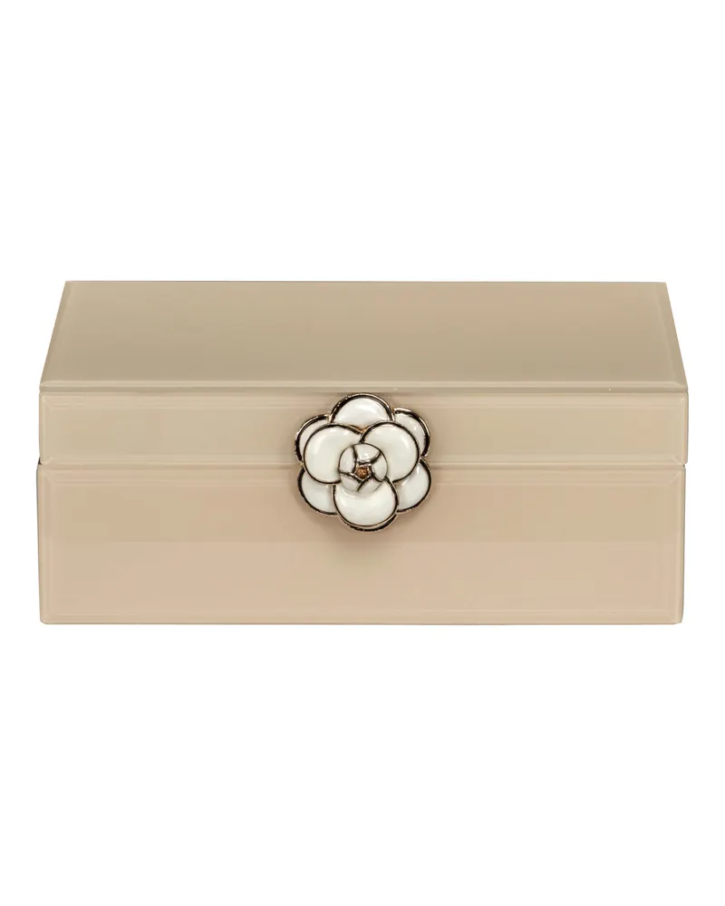 Aufbewahrungsdose Abbey in Elfenbeinfarben aus MDF, Glas und Zinklegierung
