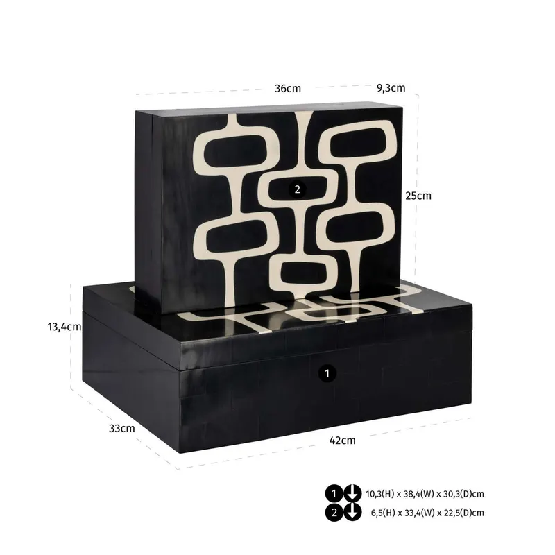 Aufbewahrungsdose Lux, Schwarz/Weiß, 2er-Set von Richmond Interiors, Maßzeichnung 6