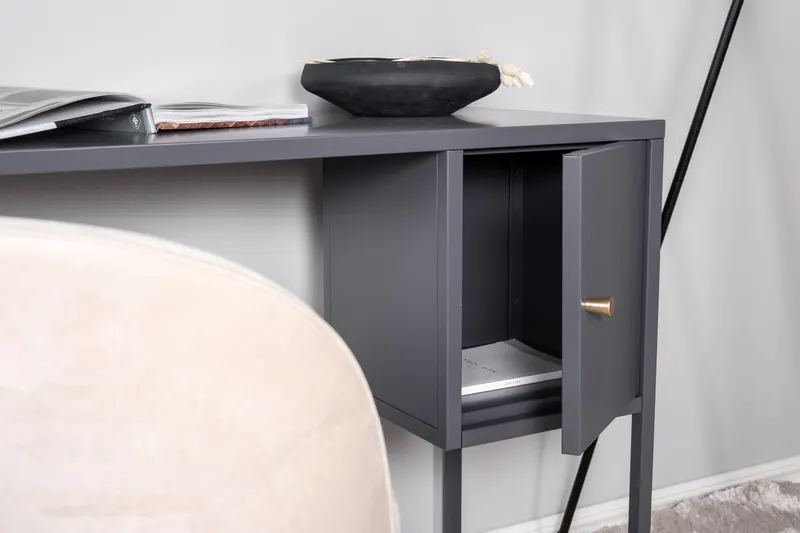 Bakal Schreibtisch aus Stahl mit Türfach in Grau, im Wohnraum, Ansicht 3
