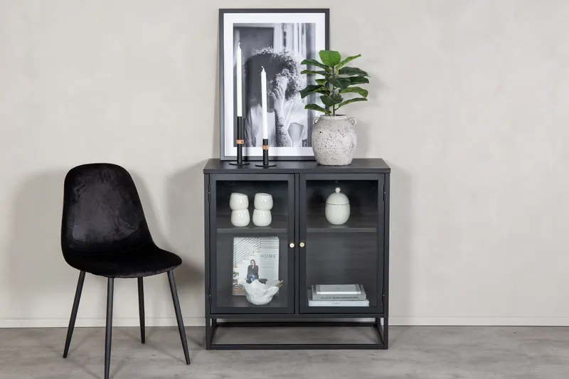 Bakal Sideboard aus Stahl mit Glastüren in 40 × 85 × 85 cm, Schwarz, im Wohnraum, Ansicht 1