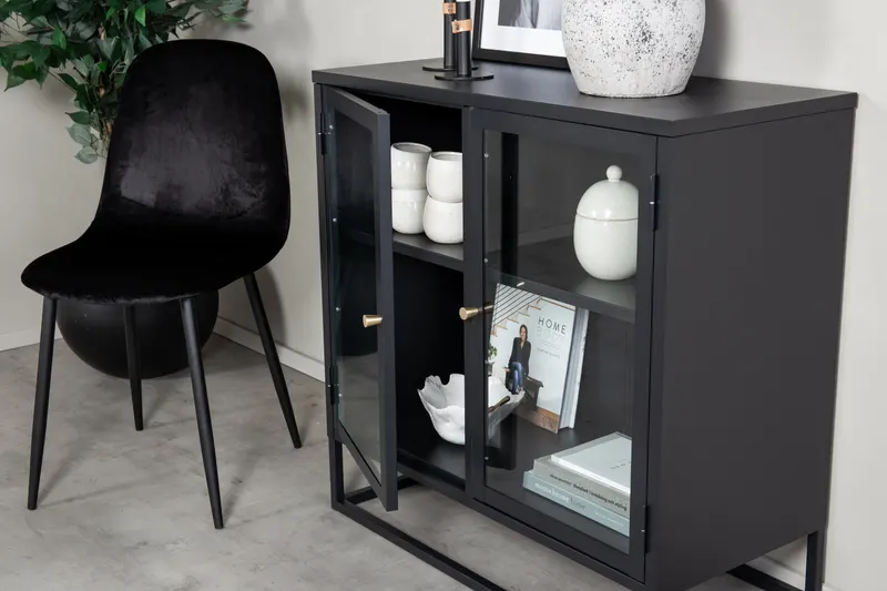 Bakal Sideboard aus Stahl mit Glastüren in 40 × 85 × 85 cm, Schwarz, im Wohnraum, Ansicht 2