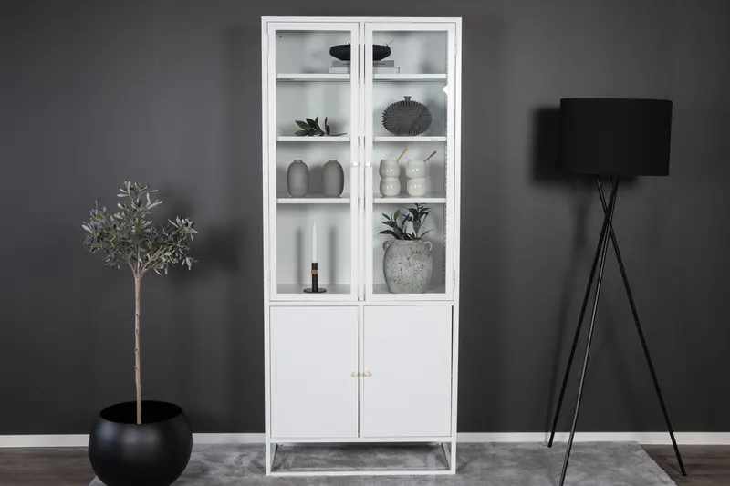 Bakal Sideboard aus Stahl mit Glastüren in 41 × 190 × 80 cm, Weiß, im Wohnraum, Ansicht 1