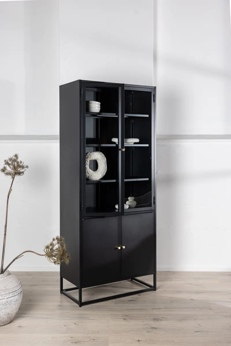 Bakal Sideboard aus Stahl mit Glastüren in 41 × 190 × 80 cm, Schwarz, im Wohnraum, Ansicht 5