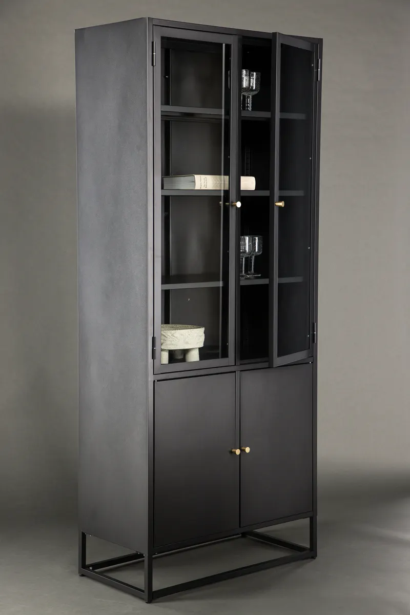 Bakal Sideboard aus Stahl mit Glastüren in 41 × 190 × 80 cm, Schwarz, im Wohnraum, Ansicht 4