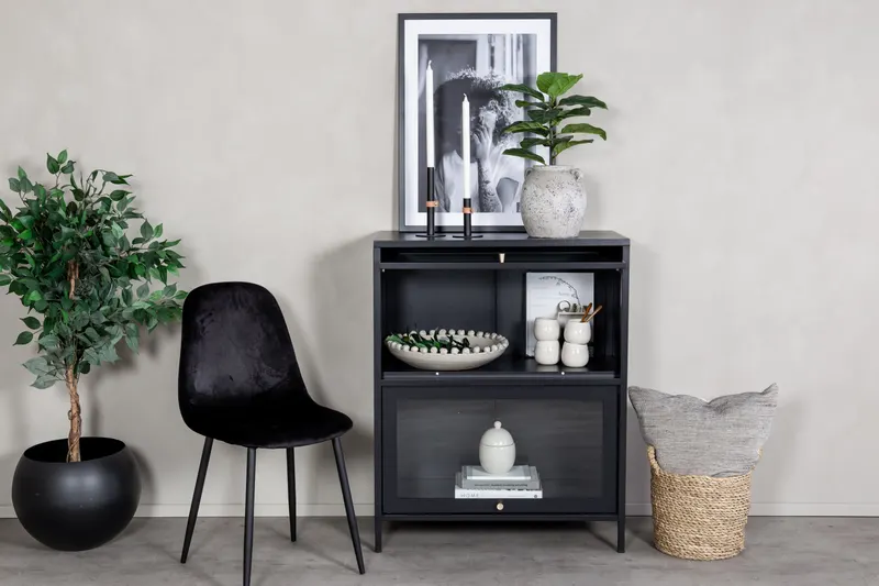Bakal Sideboard aus Stahl mit Glastüren in 40 × 100 × 80 cm, Schwarz, im Wohnraum, Ansicht 1