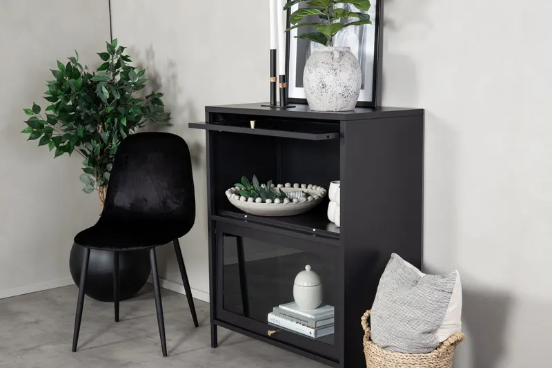 Bakal Sideboard aus Stahl mit Glastüren in 40 × 100 × 80 cm, Schwarz, im Wohnraum, Ansicht 2