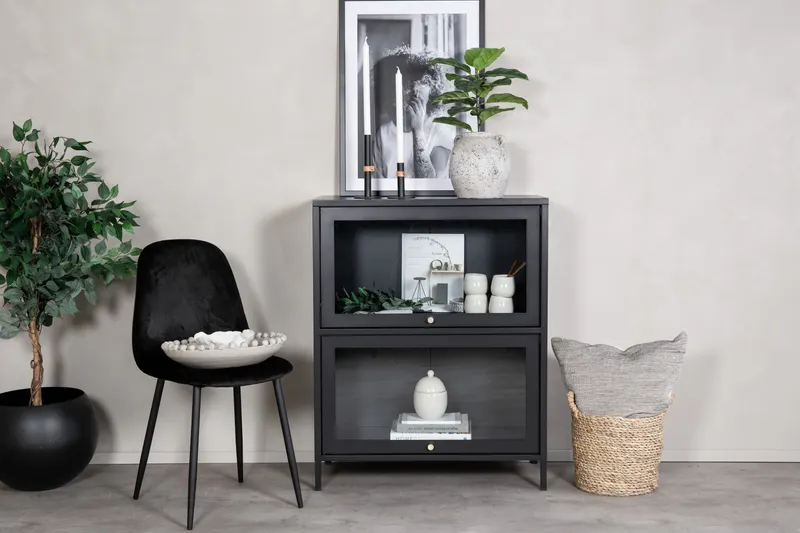 Bakal Sideboard aus Stahl mit Glastüren in 40 × 100 × 80 cm, Schwarz, im Wohnraum, Ansicht 3