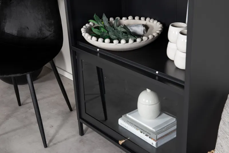 Bakal Sideboard aus Stahl mit Glastüren in 40 × 100 × 80 cm, Schwarz, im Wohnraum, Ansicht 4