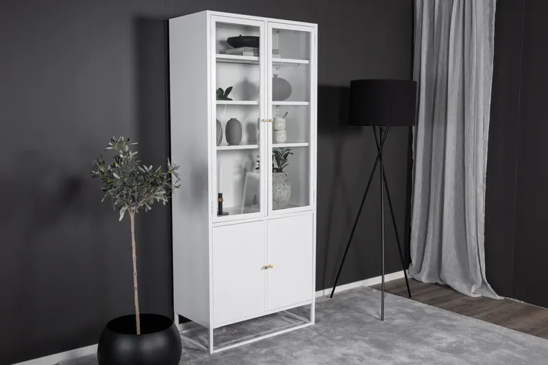 Bakal Sideboard aus Stahl mit Glastüren in 40,5 × 190 × 80 cm, Weiß, im Wohnraum, Ansicht 2