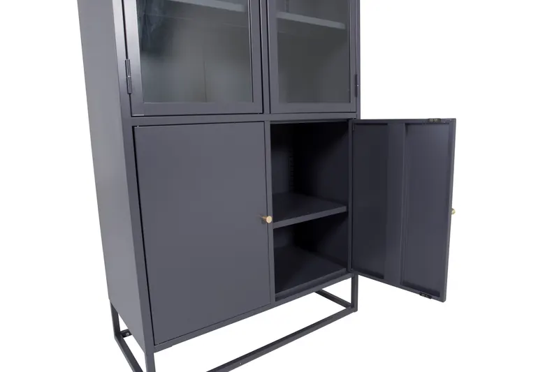 Bakal Sideboard aus Stahl mit Glastüren in 40,5 × 190 × 80 cm, Hellgrau, Ansicht 5