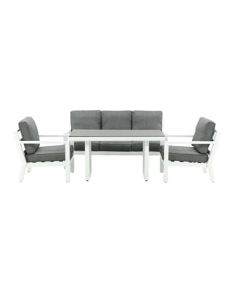 Barcelona Gartenlounge mit Sofa und zwei Sesseln, Weiß
