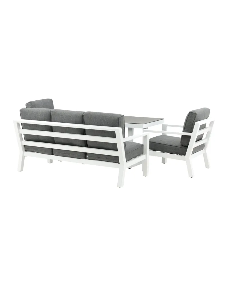 Barcelona Gartenlounge mit Sofa, zwei Sesseln mit ausgestellten Beinen und Tisch, Ansicht 8