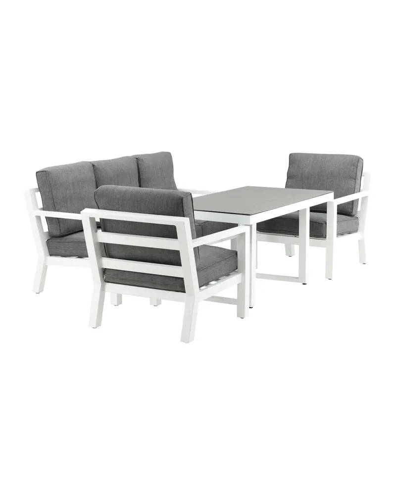Barcelona Gartenlounge mit Sofa, zwei Sesseln mit ausgestellten Beinen und Tisch, Ansicht 11