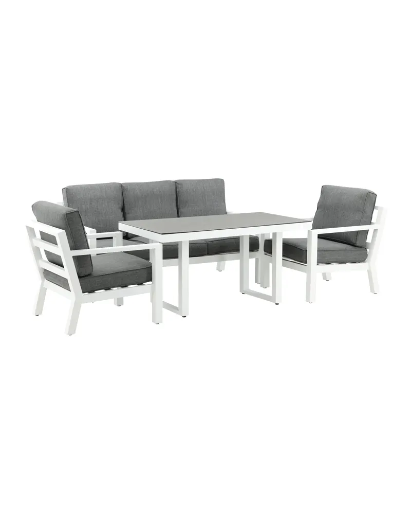 Barcelona Gartenlounge mit Sofa, zwei Sesseln mit ausgestellten Beinen und Tisch, Ansicht 12
