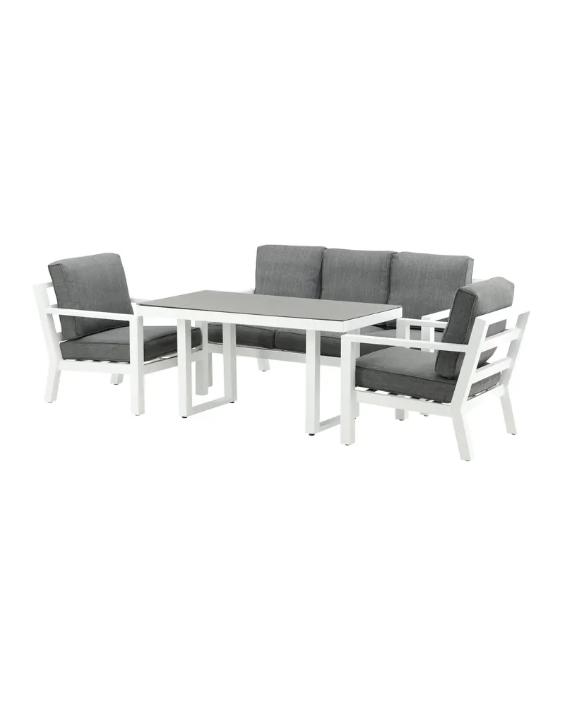 Barcelona Gartenlounge mit Sofa, zwei Sesseln mit ausgestellten Beinen und Tisch, Ansicht 2