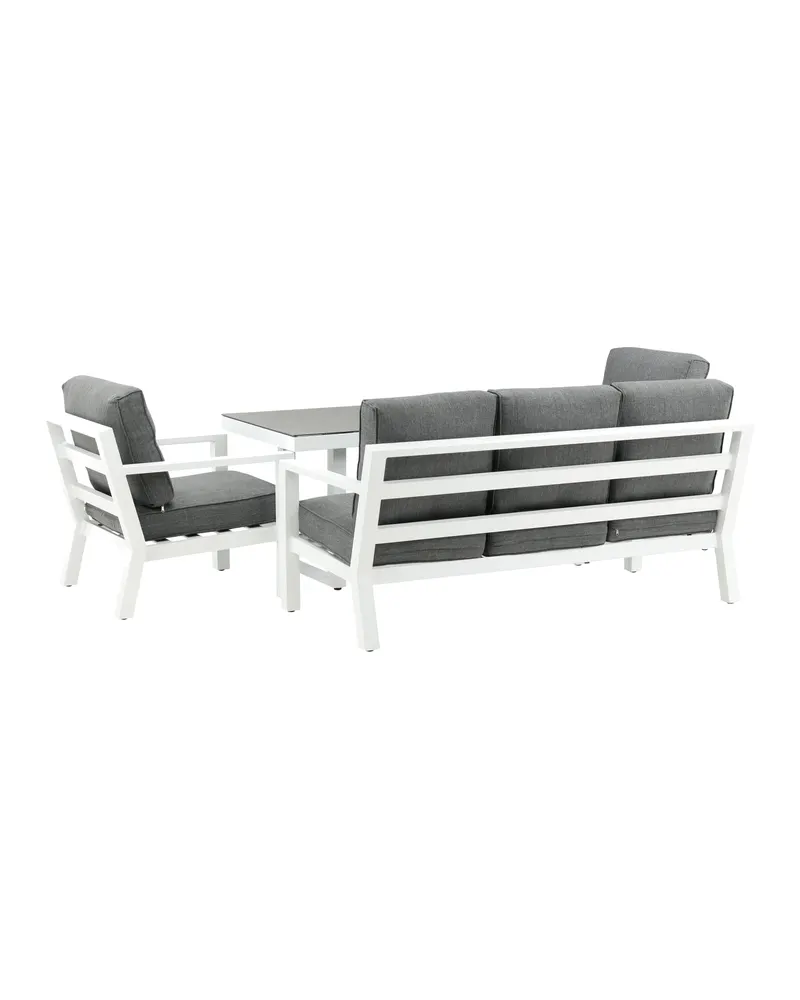Barcelona Gartenlounge mit Sofa, zwei Sesseln mit ausgestellten Beinen und Tisch, Ansicht 7