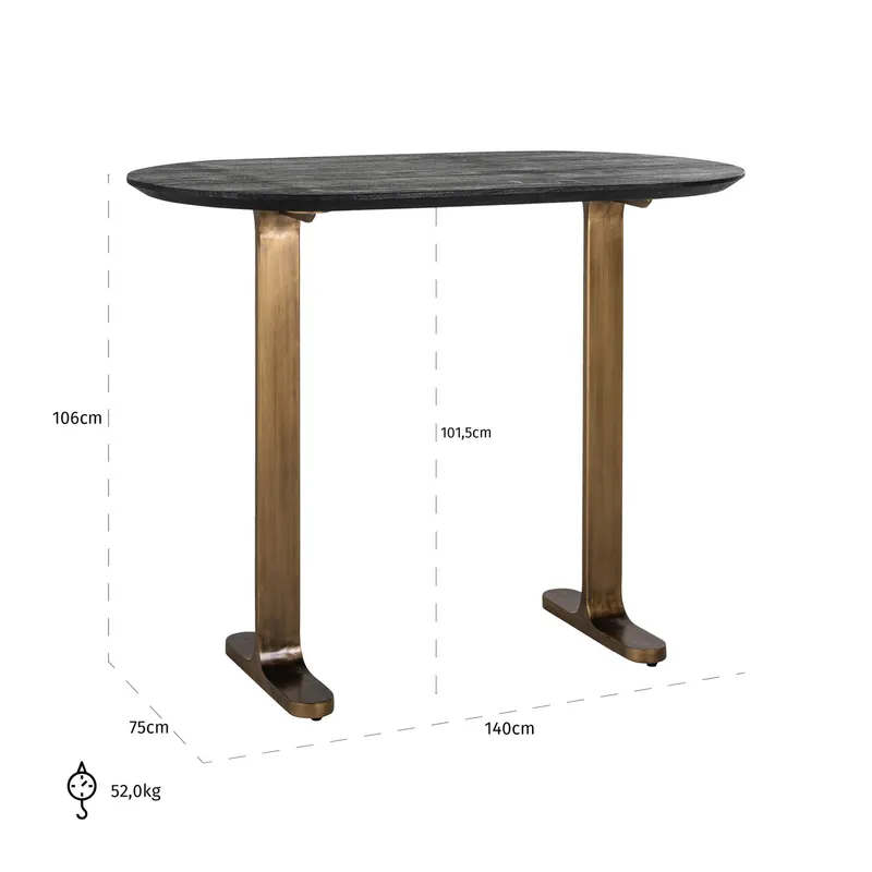 Bartisch Revelin, Schwarz/Goldfarben von Richmond Interiors, Maßzeichnung 8