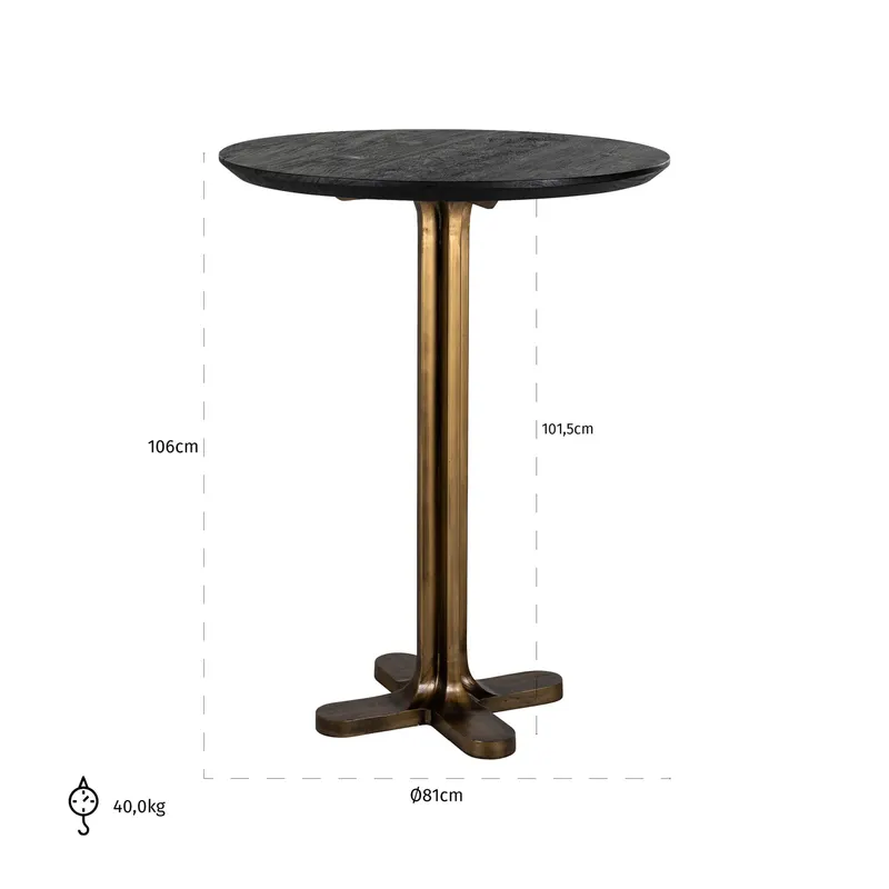 Bartisch Revelin, Schwarz/Goldfarben, 81Ø cm von Richmond Interiors, Maßzeichnung 4