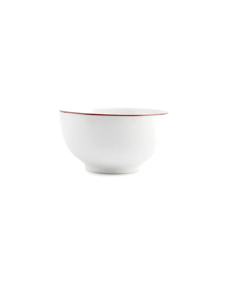 Basic White Schale aus Porzellan, mit farbigem Rand oder ganz weiß, Coupe burgunderroter Rand