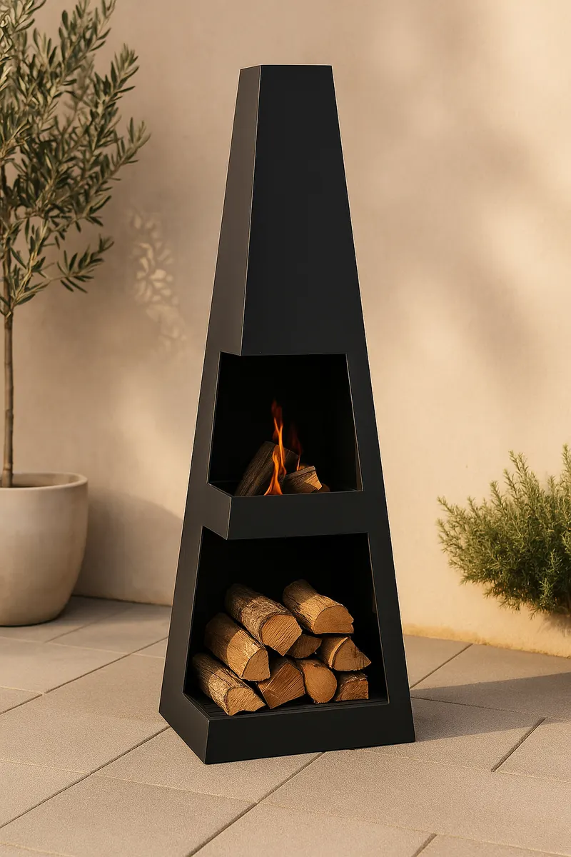 Bastian Feuerstelle aus Stahl in 40 × 120 × 40 cm, Schwarz, im Wohnraum, Ansicht 1