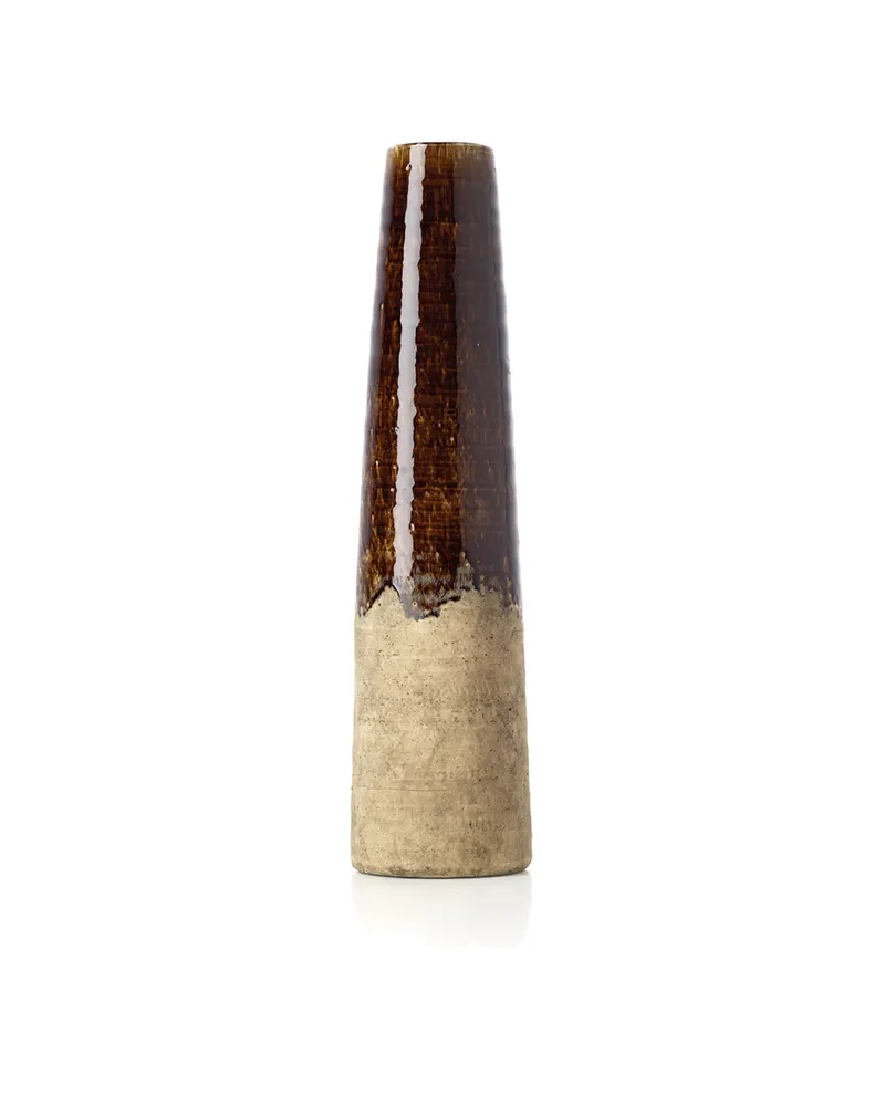 The Amber Cone Vase, Vase aus Steinzeug in Betonbraun von Bazar Bizar, Größe L, Ansicht 1