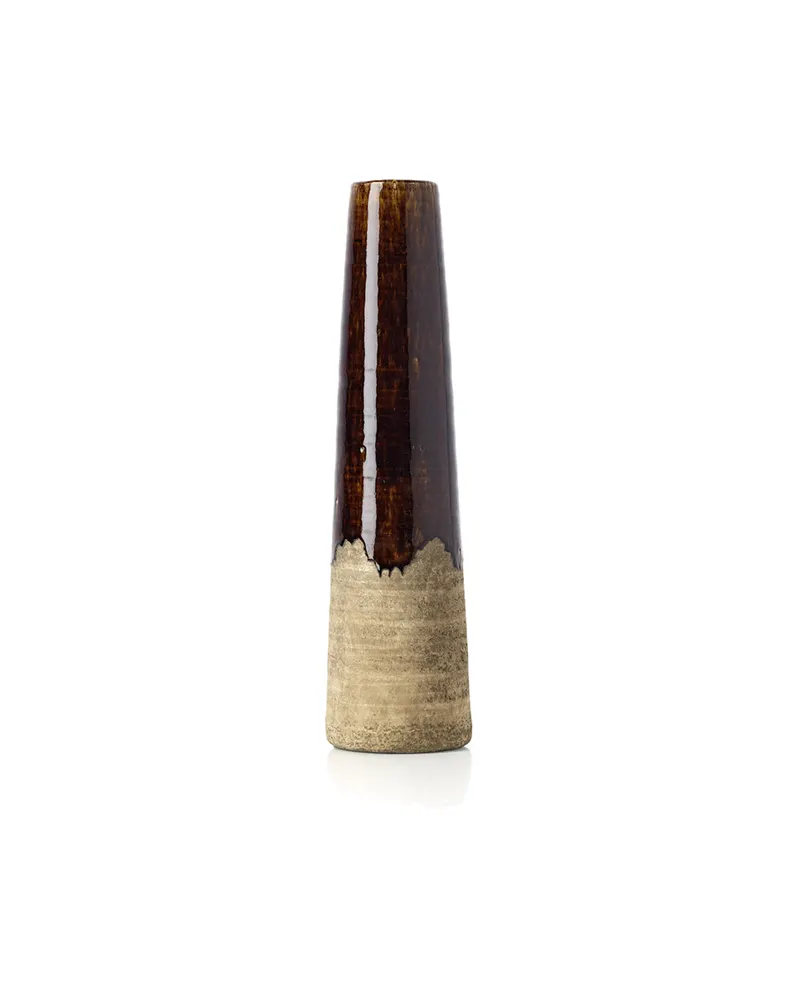 The Amber Cone Vase, Vase aus Steinzeug in Betonbraun von Bazar Bizar, Größe M, Ansicht 1