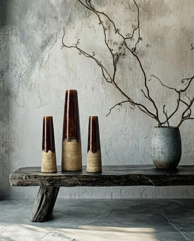 The Amber Cone Vase, Vase aus Steinzeug in Betonbraun von Bazar Bizar, Größe M, Ansicht 2