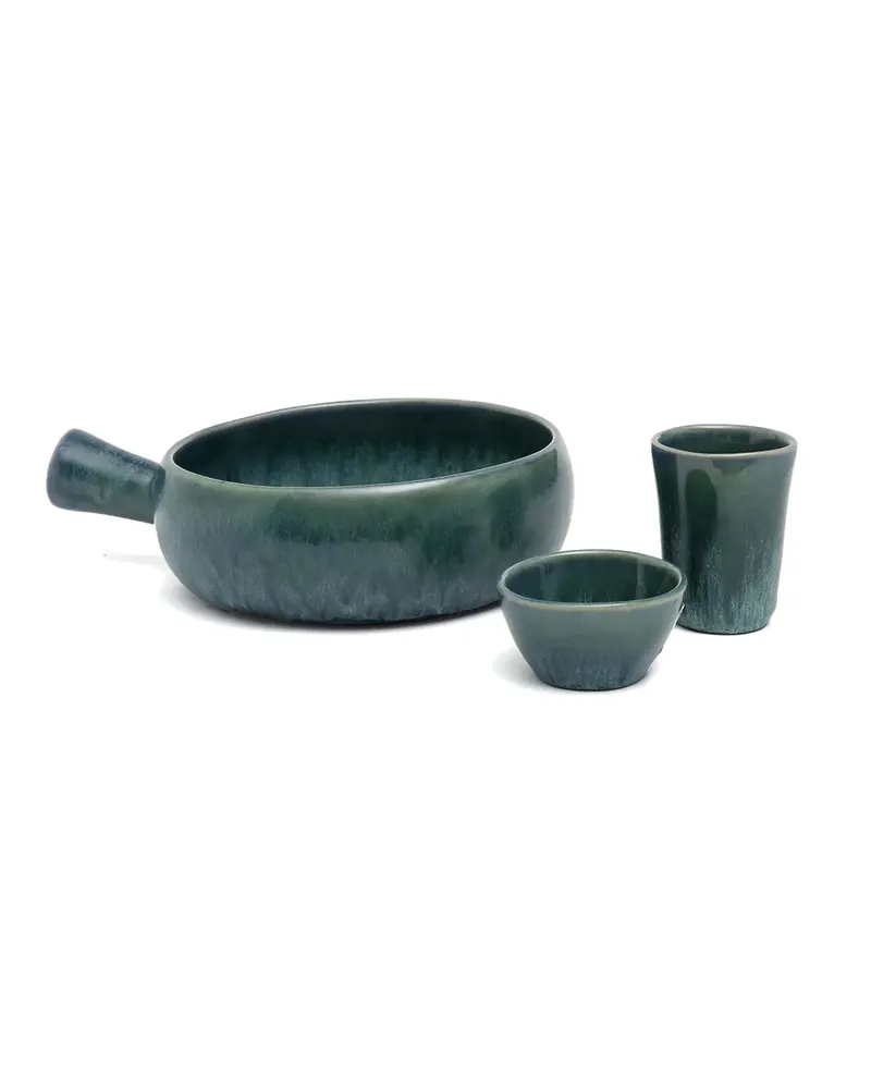 The Aqua Casserole with Handle Kochgeschirr aus Steinzeug von Bazar Bizar, Größe 19,5 × 15 × 5,5 cm, Blau, Ansicht 4