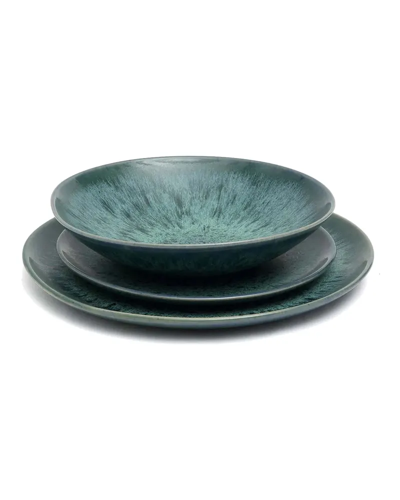 The Aqua Dinner Plate Teller aus Steinzeug von Bazar Bizar, Größe 28 × 28 × 2 cm, Blau, Ansicht 6