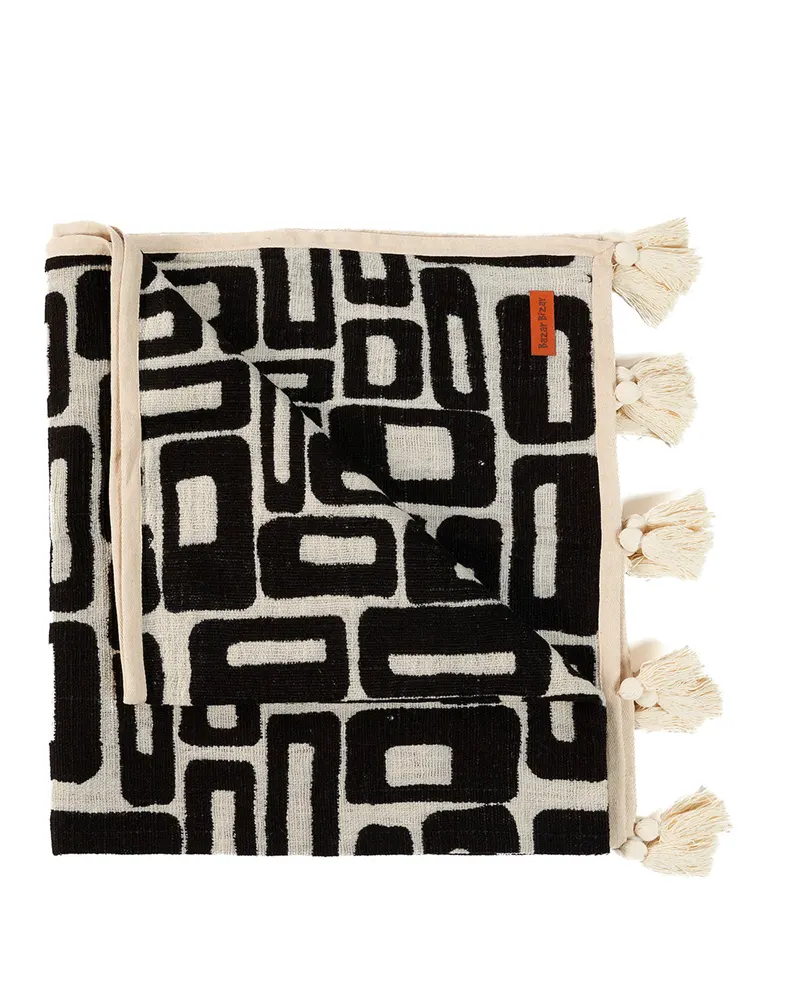 The Aztec Bed Throw Plaid aus Baumwolle, Natur / Schwarz