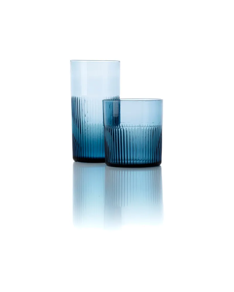 The Azure Rippled High Tumbler Trinkglas von Bazar Bizar, Größe 7 × 7 × 15 cm, Indischblau, Ansicht 3