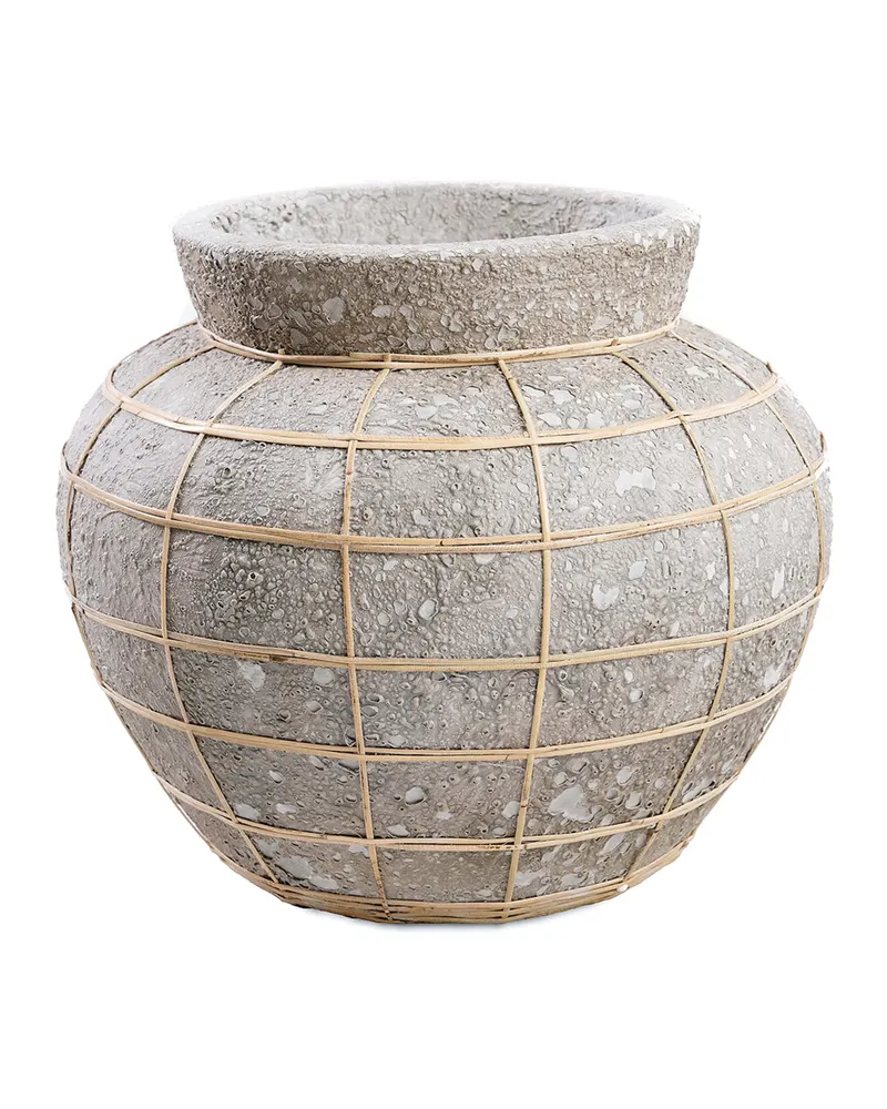 The Belly Vase, Terrakotta-Rattan-Vase von Bazar Bizar, Größe L, Beton-Natur, Ansicht 1