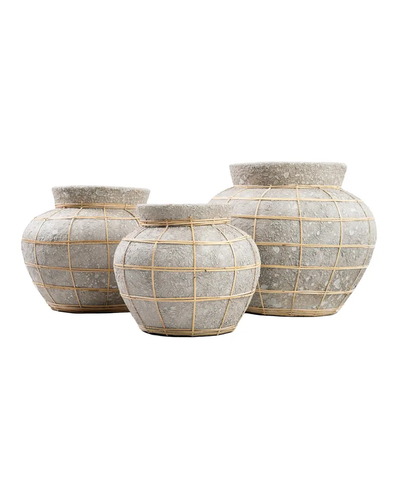 The Belly Vase, Terrakotta-Rattan-Vase von Bazar Bizar, Größe L, Beton-Natur, Ansicht 5