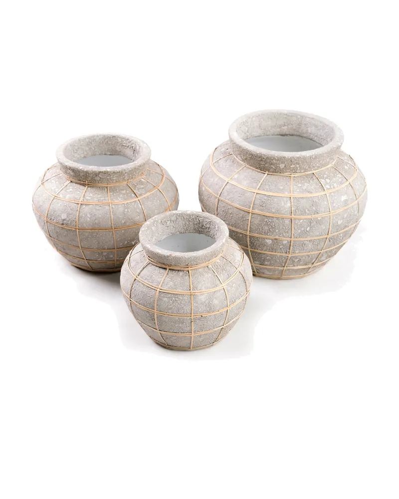 The Belly Vase, Terrakotta-Rattan-Vase von Bazar Bizar, Größe L, Beton-Natur, Ansicht 8