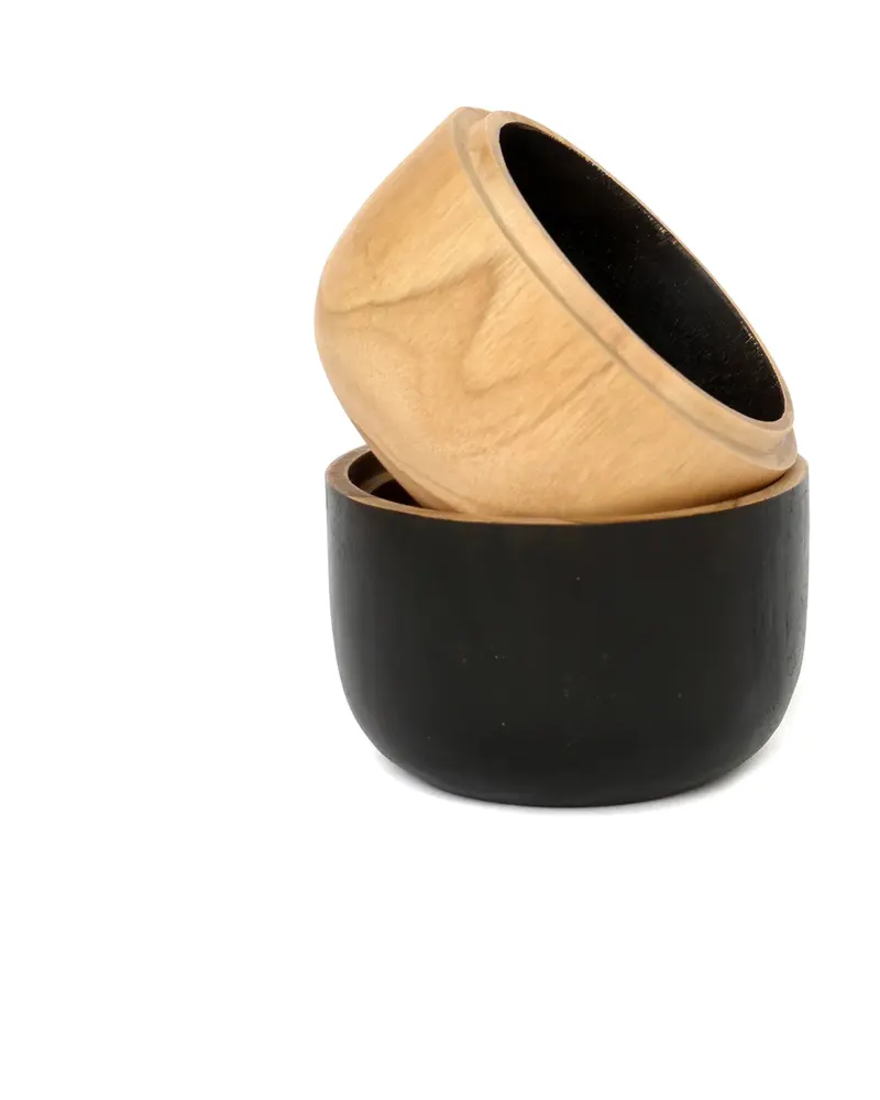 The Bondi Double Bowl Schale aus Teakholz von Bazar Bizar, Größe 12 × 7 × 14 cm, Natur / Schwarz, Ansicht 5