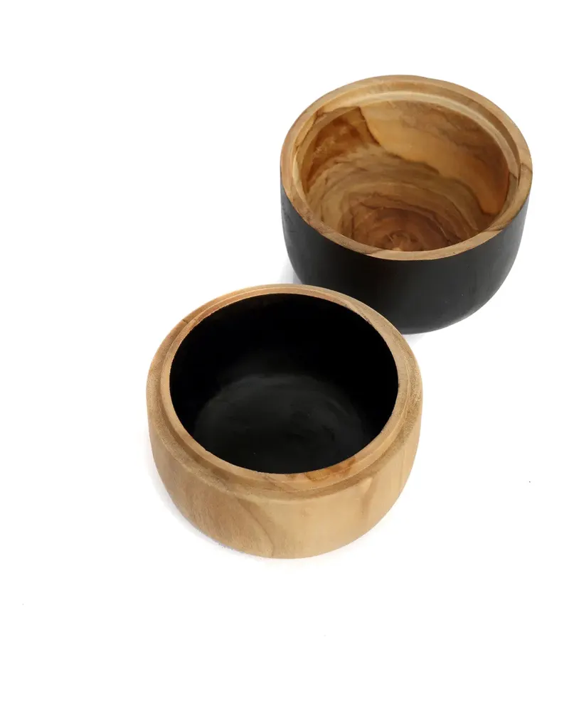 The Bondi Double Bowl Schale aus Teakholz von Bazar Bizar, Größe 12 × 7 × 14 cm, Natur / Schwarz, Ansicht 7