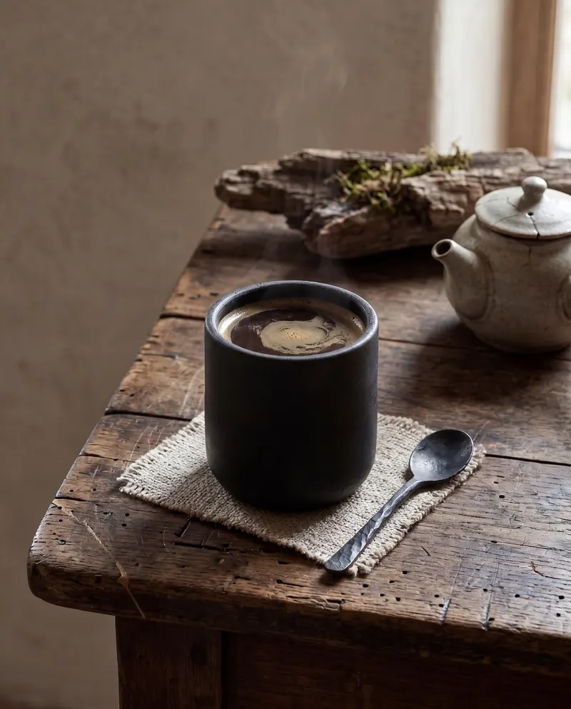 The Burned Cup Tasse aus schwarzer Terrakotta von Bazar Bizar, Größe 8 × 8 × 8 cm, Ansicht 2