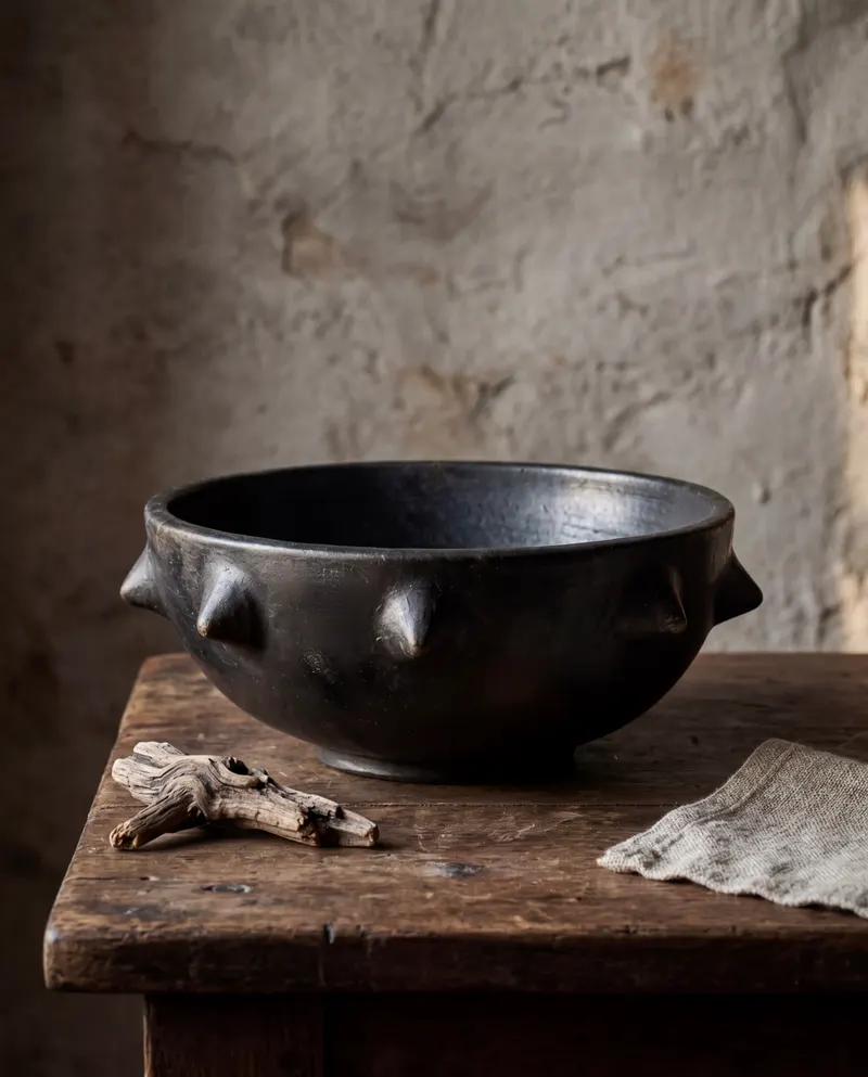 The Burned Ethnic Bowl schwarze Terrakotta-Schale von Bazar Bizar, Größe 22 × 22 × 9 cm, Ansicht 3