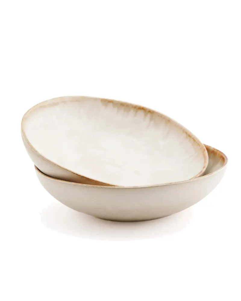 The Cascais Pasta Plate, Teller aus Steinzeug von Bazar Bizar, Größe 22 × 22 × 4 cm, Weiß, Ansicht 2