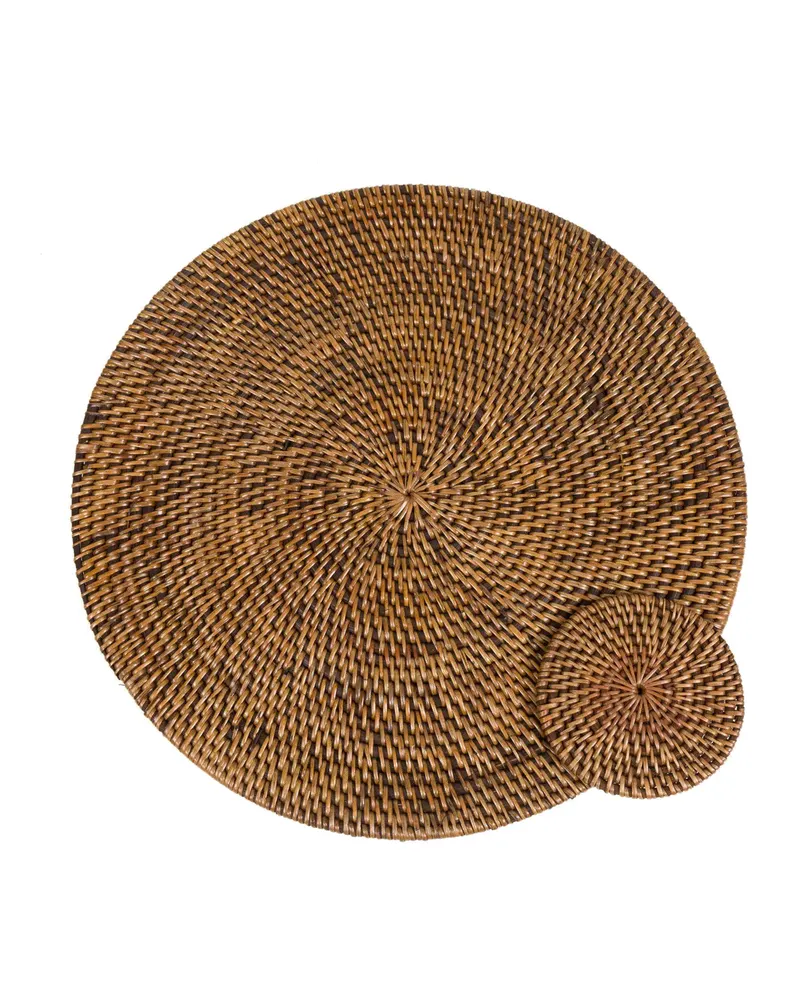 The Colonial Coaster Rattan-Untersetzer von Bazar Bizar, Größe 11 × 11 × 1 cm, Natur / Braun, Ansicht 6