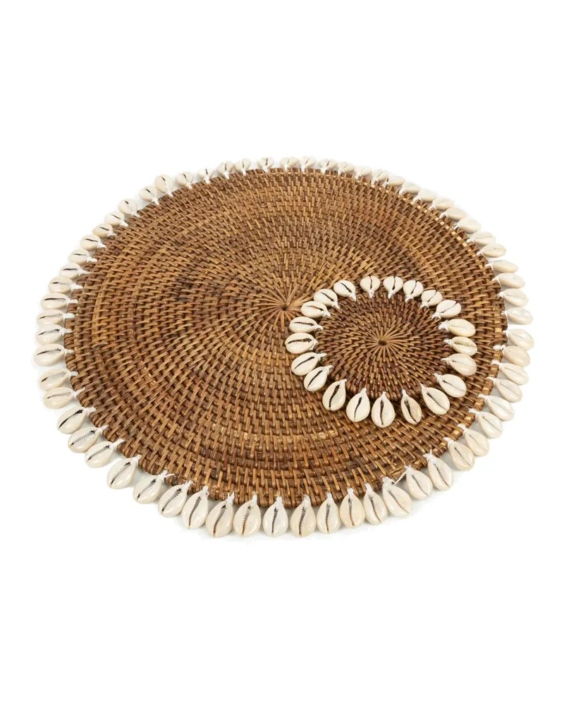 The Colonial Shell Coaster Untersetzer aus Rattan und Muscheln von Bazar Bizar, Größe 15 × 15 × 1 cm, Natur / Braun, Ansicht 7