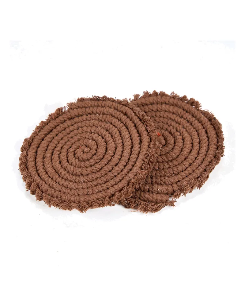 The Cotton Coaster Baumwoll-Untersetzer von Bazar Bizar, Größe 12 × 12 × 1 cm, dunkles Walnussbraun, Ansicht 5