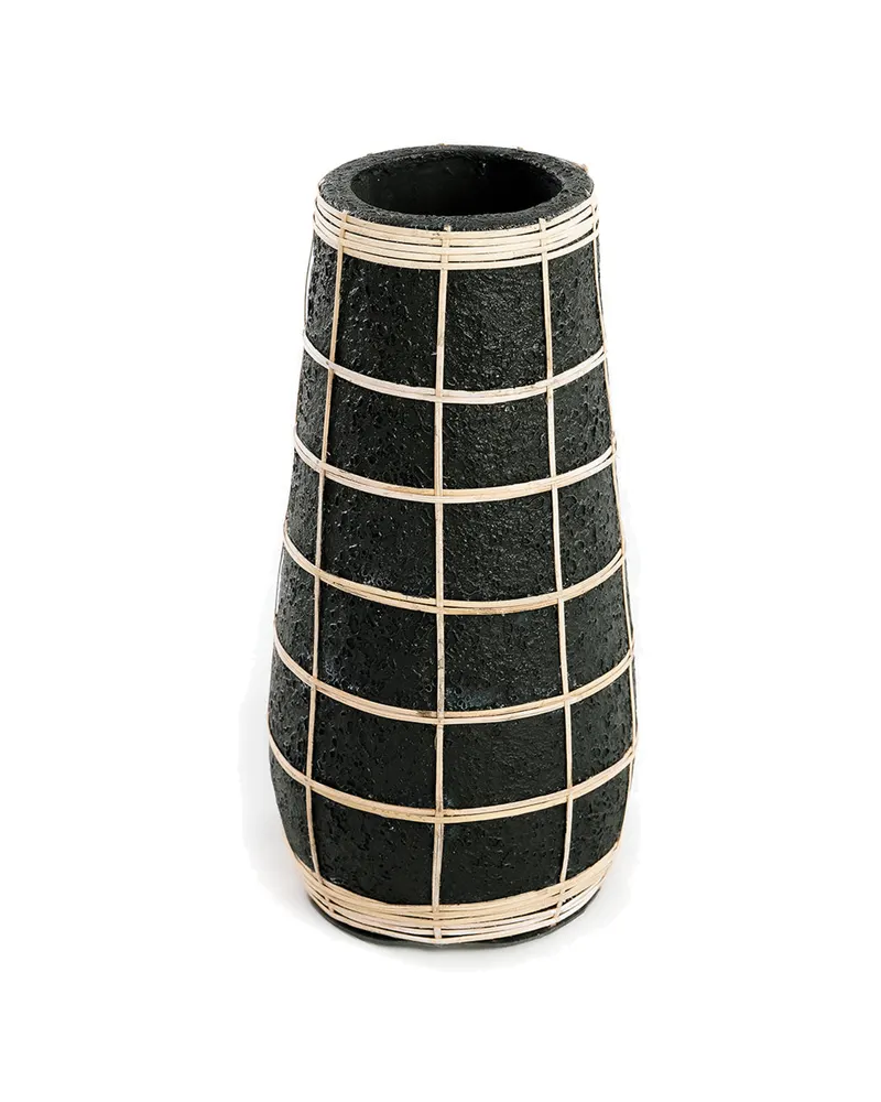 The Cutie Vase, Terrakotta- und Rattanvase von Bazar Bizar, Größe L, Natur / Schwarz, Ansicht 1