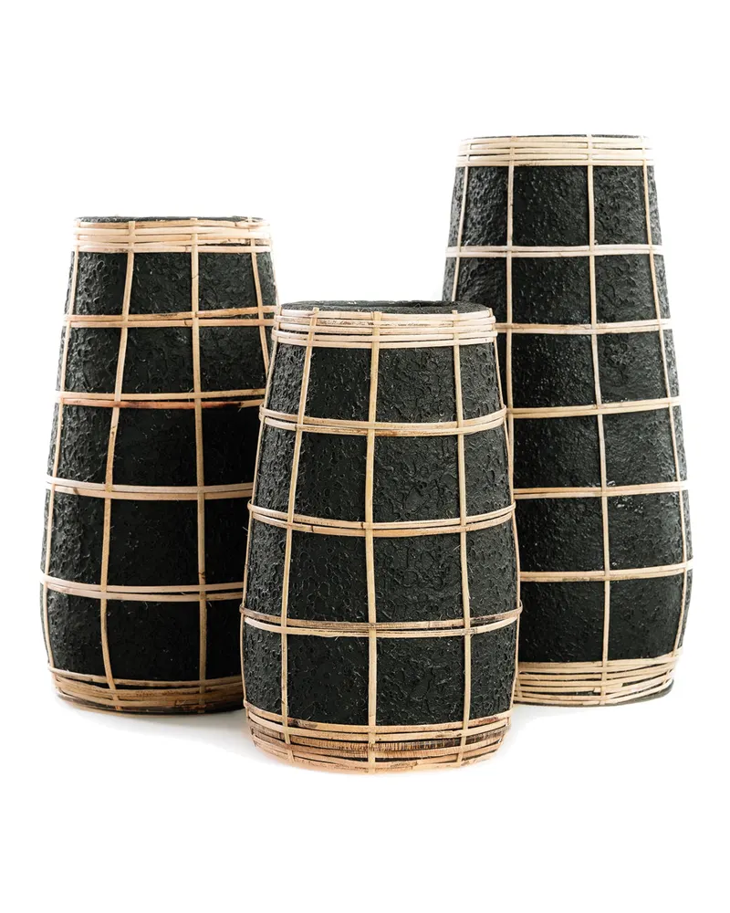 The Cutie Vase, Terrakotta- und Rattanvase von Bazar Bizar, Größe S, Schwarz / Natur, Ansicht 4