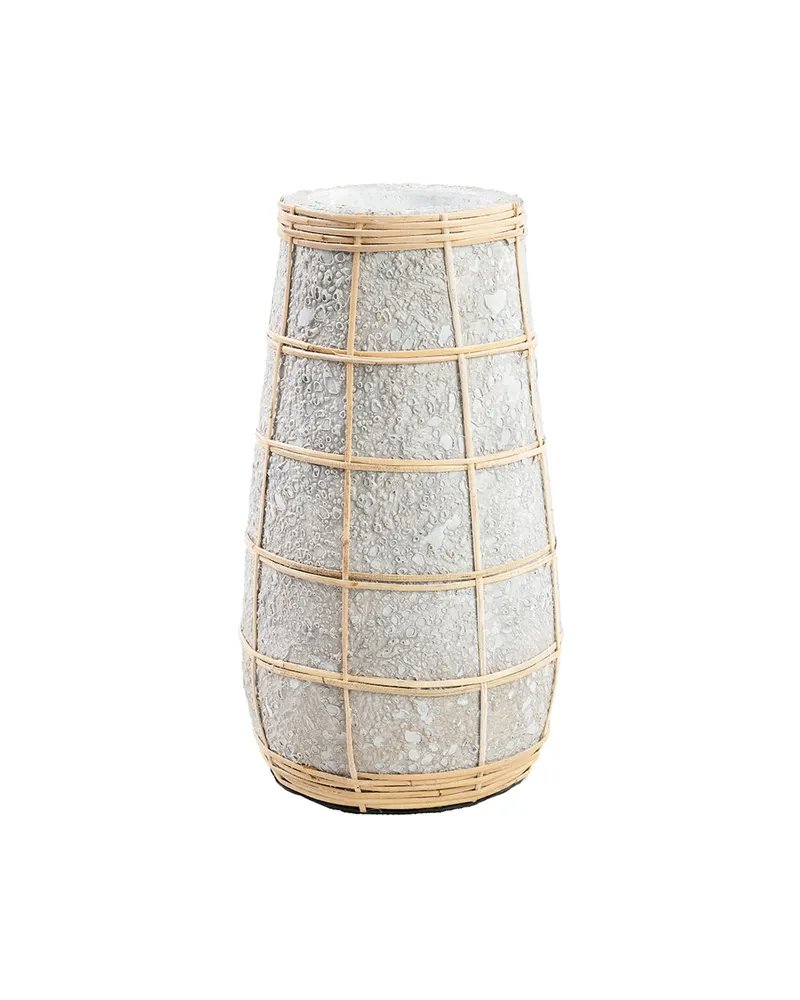 The Cutie Vase, Terrakotta- und Rattanvase von Bazar Bizar, Größe M, Beton-Natur, Ansicht 1