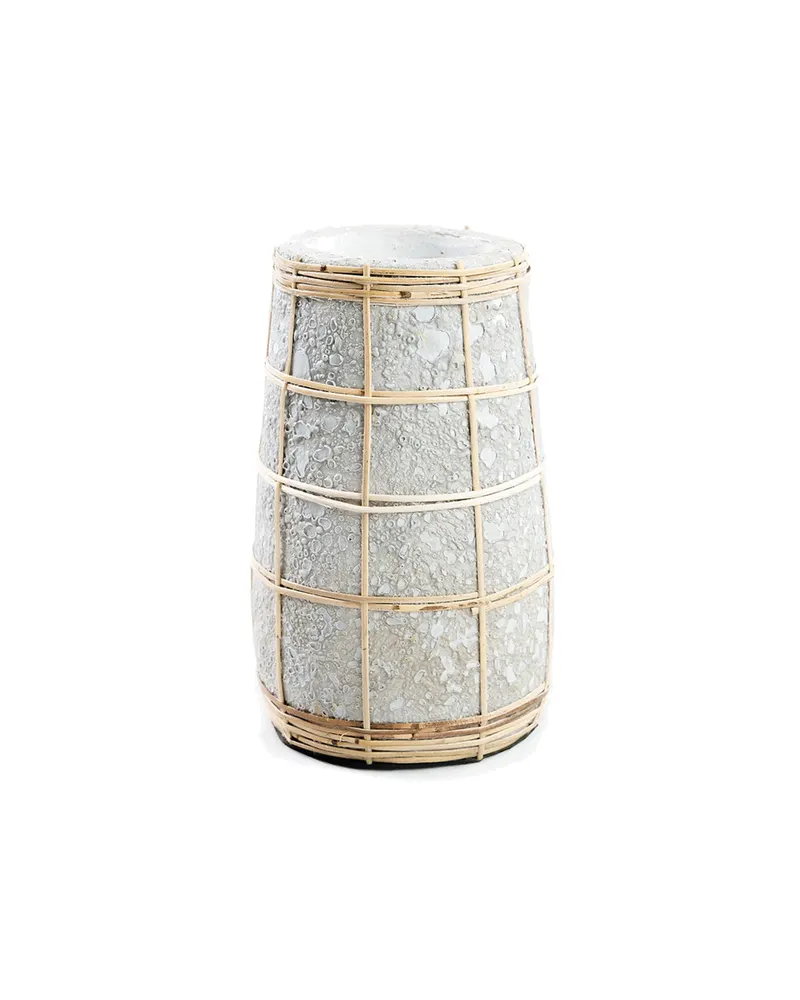 The Cutie Vase, Terrakotta- und Rattanvase von Bazar Bizar, Größe S, Beton-Natur, Ansicht 1