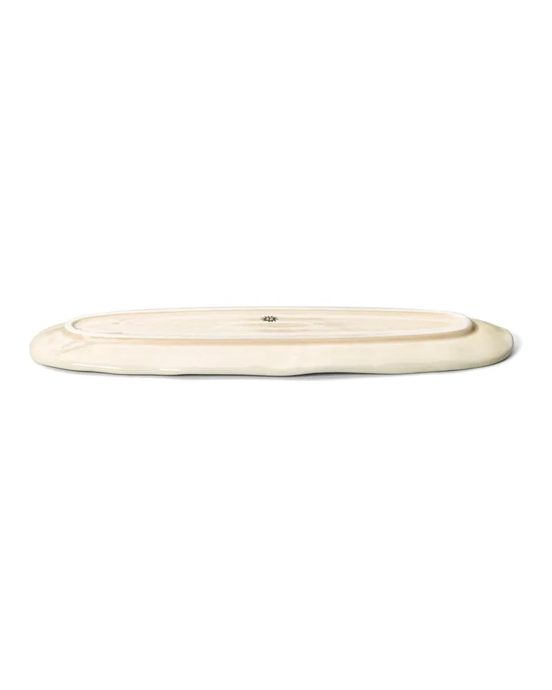 The Da Rocha Oval Platter Keramik-Servierplatte von Bazar Bizar, Größe 40 × 11 × 2 cm, Weiß / Honig, Ansicht 3