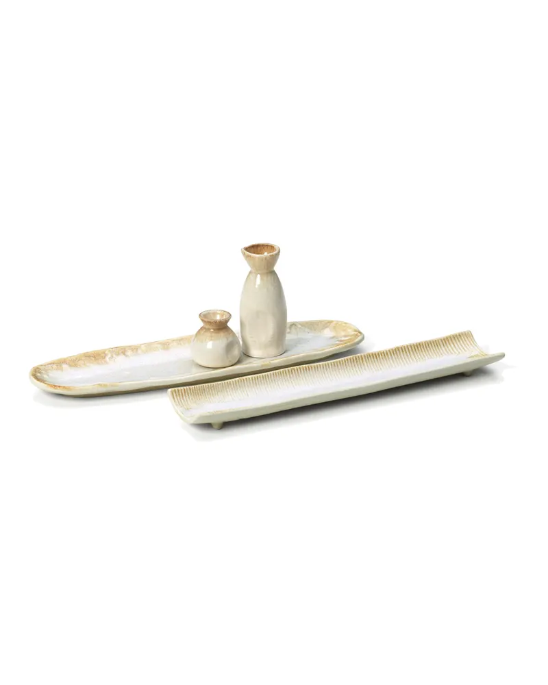 The Da Rocha Oval Platter Keramik-Servierplatte von Bazar Bizar, Größe 40 × 11 × 2 cm, Weiß / Honig, Ansicht 4