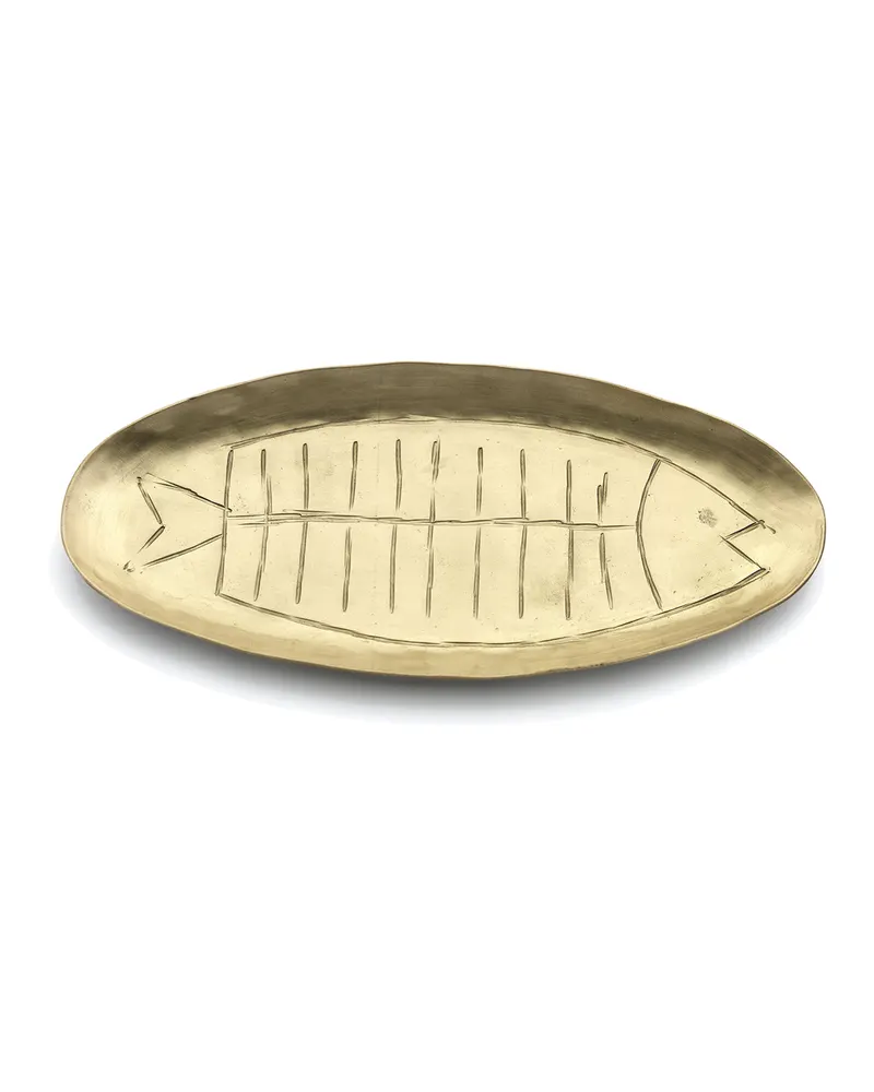 The Dishy Fishy Tray Messing-Serviertablett in Gold